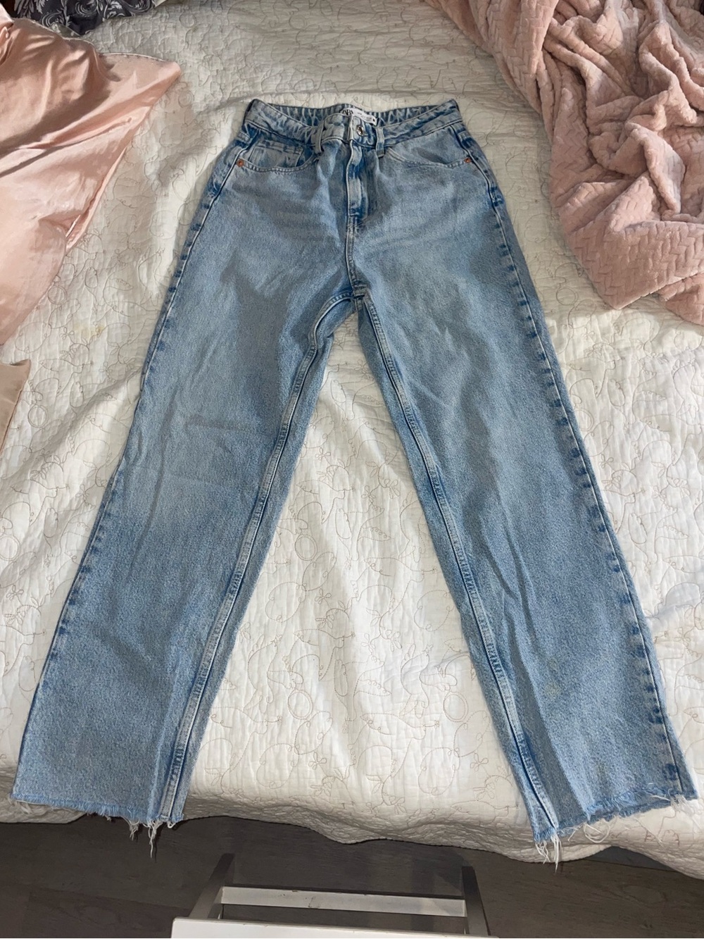 Zara Light Blue High-Rise Straight Jeans - Women